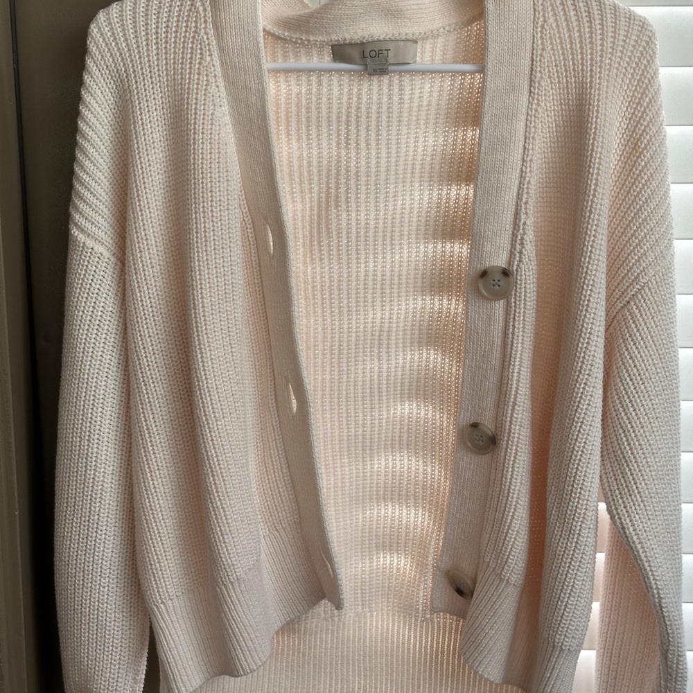 LOFT Women's Cream Cardigan Sweater